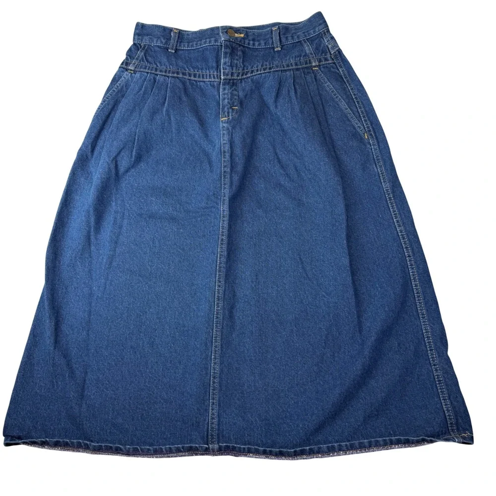 VTG Lee USA Denim Maxi Skirt High Rise Pleated Western Ranch Fits 8-10